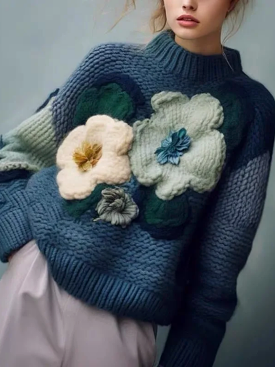 3D Flower Knitted Sweaters Elegant And Advanced Loose Winter Sweaters