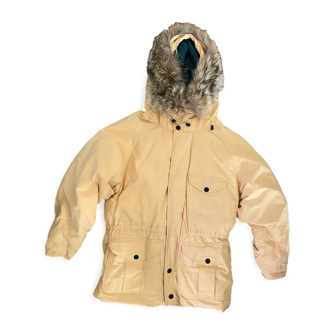 90s Nautica Butter Yellow Down Parka Fox Trim Hood