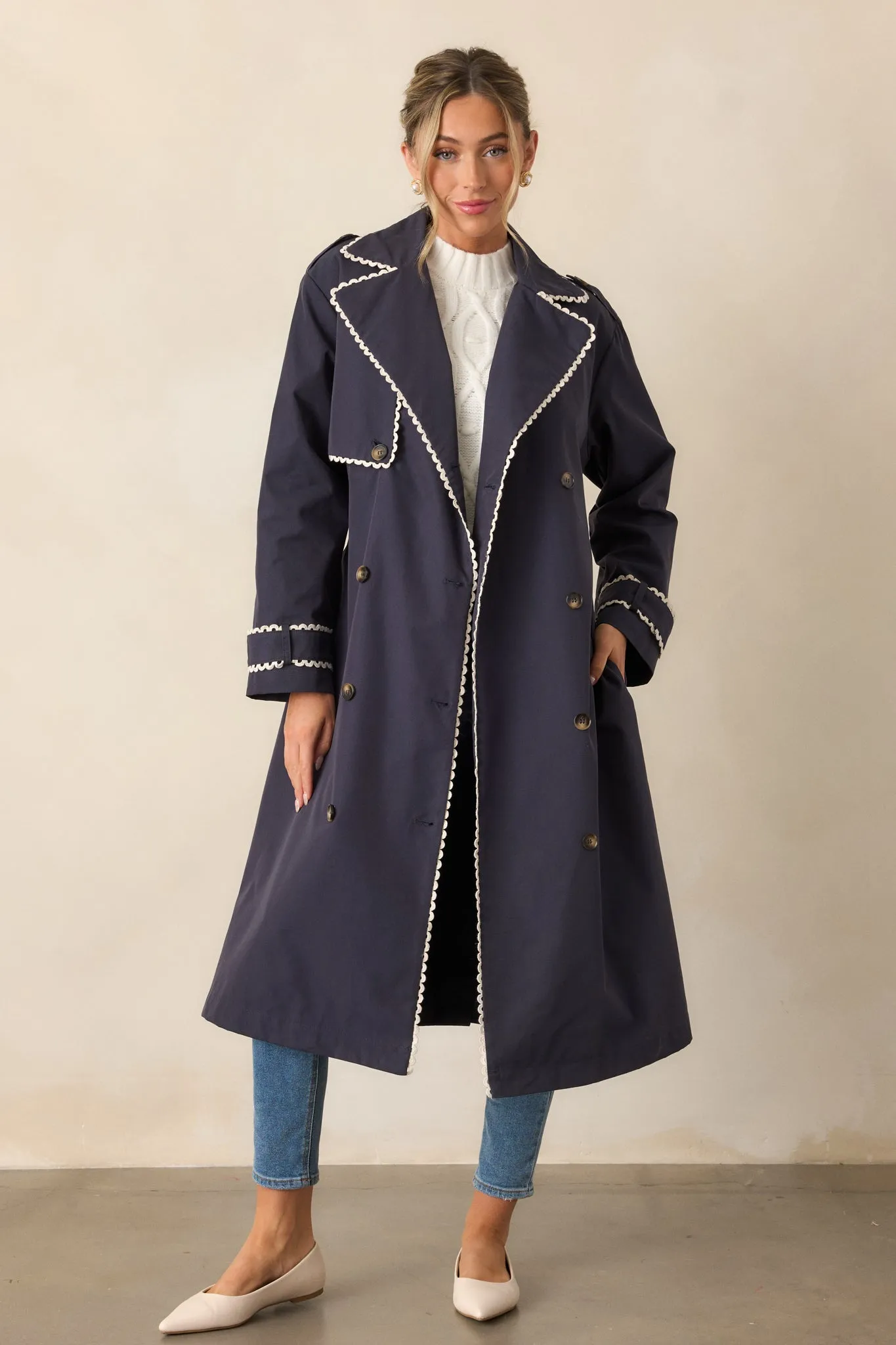 A Crazy Idea Navy RicRac Trench Coat