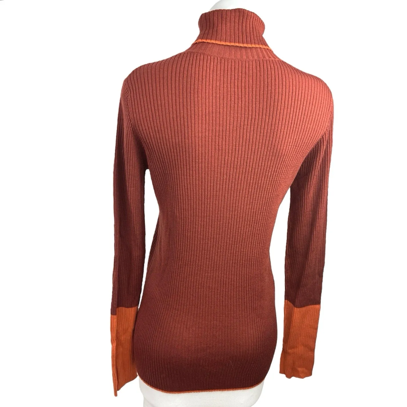 Argent Brown Maroon Merino Wool Ribbed Knit Turtleneck Pullover Sweater Top Sz L