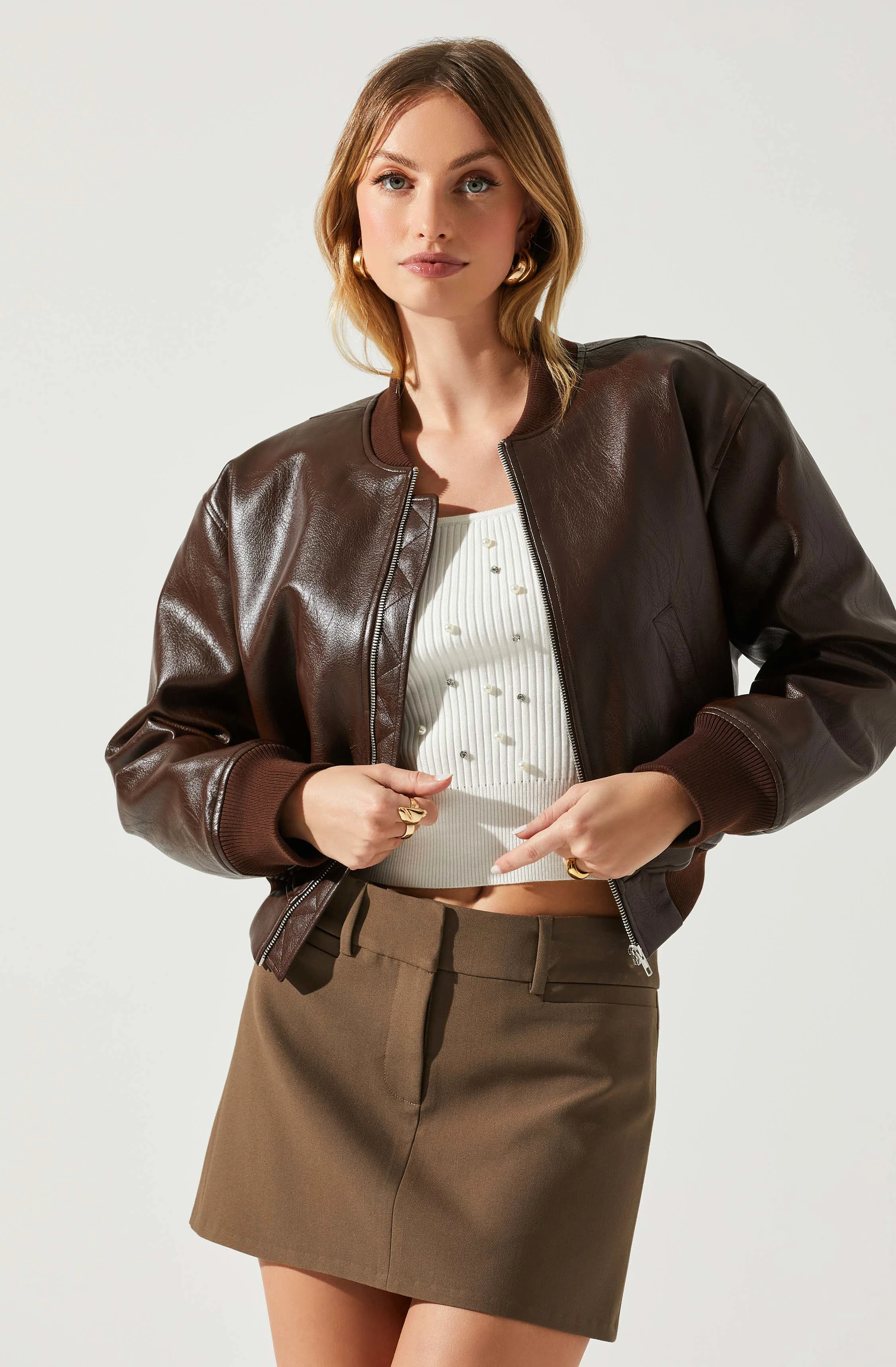 Avianna Faux Leather Bomber Jacket