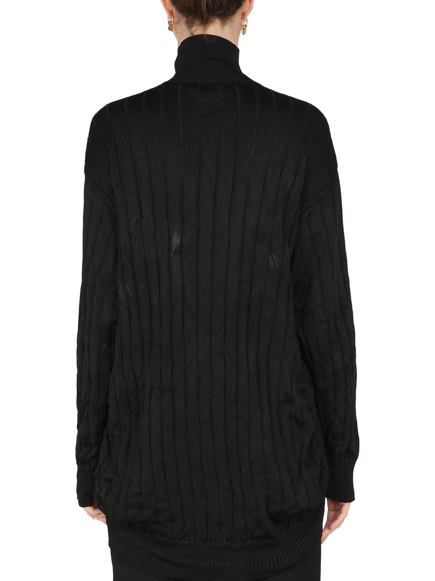 BALENCIAGA    OVERSIZED MOCK NECK PULLOVER IN RIBBED SILK KNIT