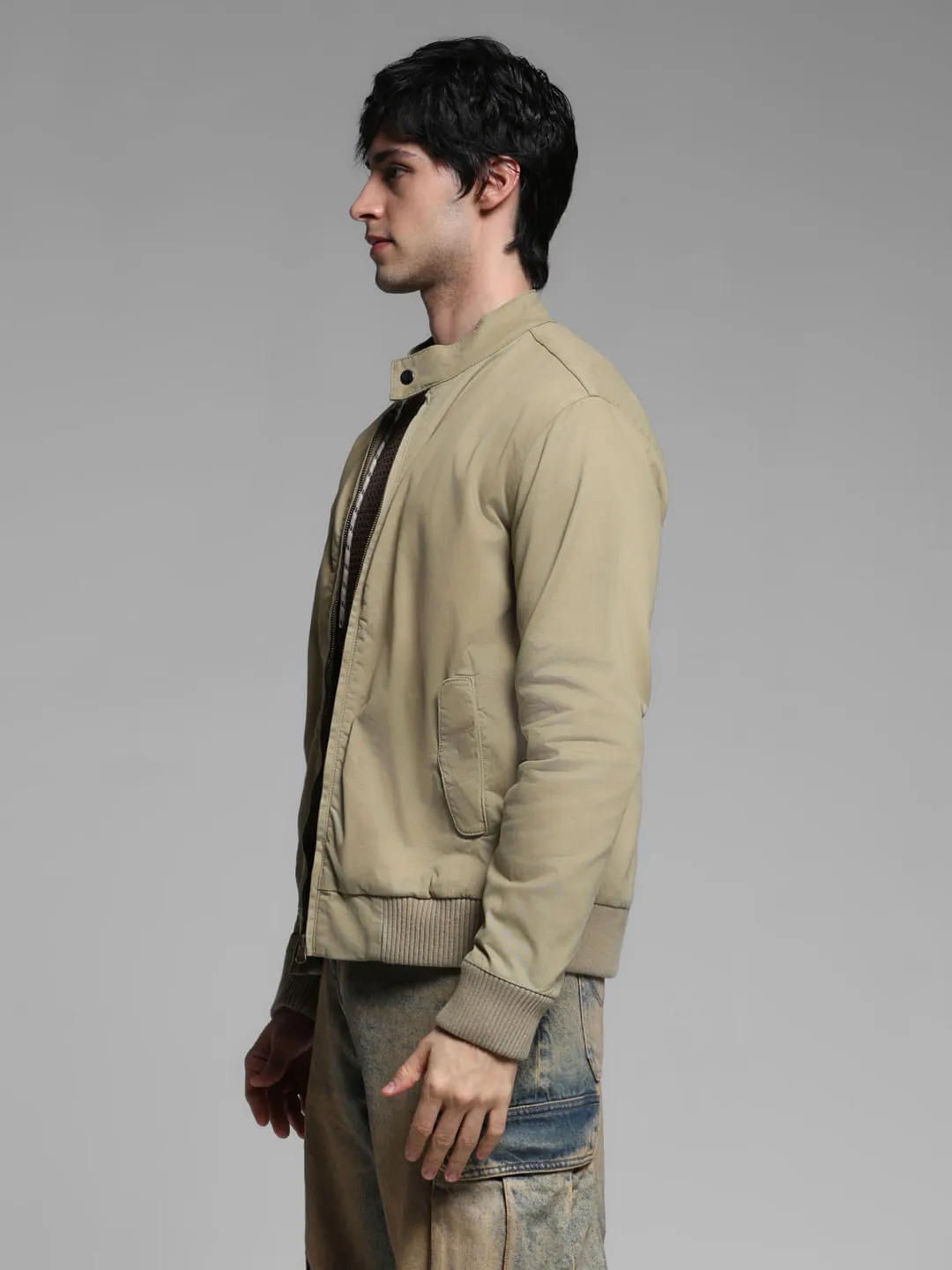 Beige Bomber Jacket