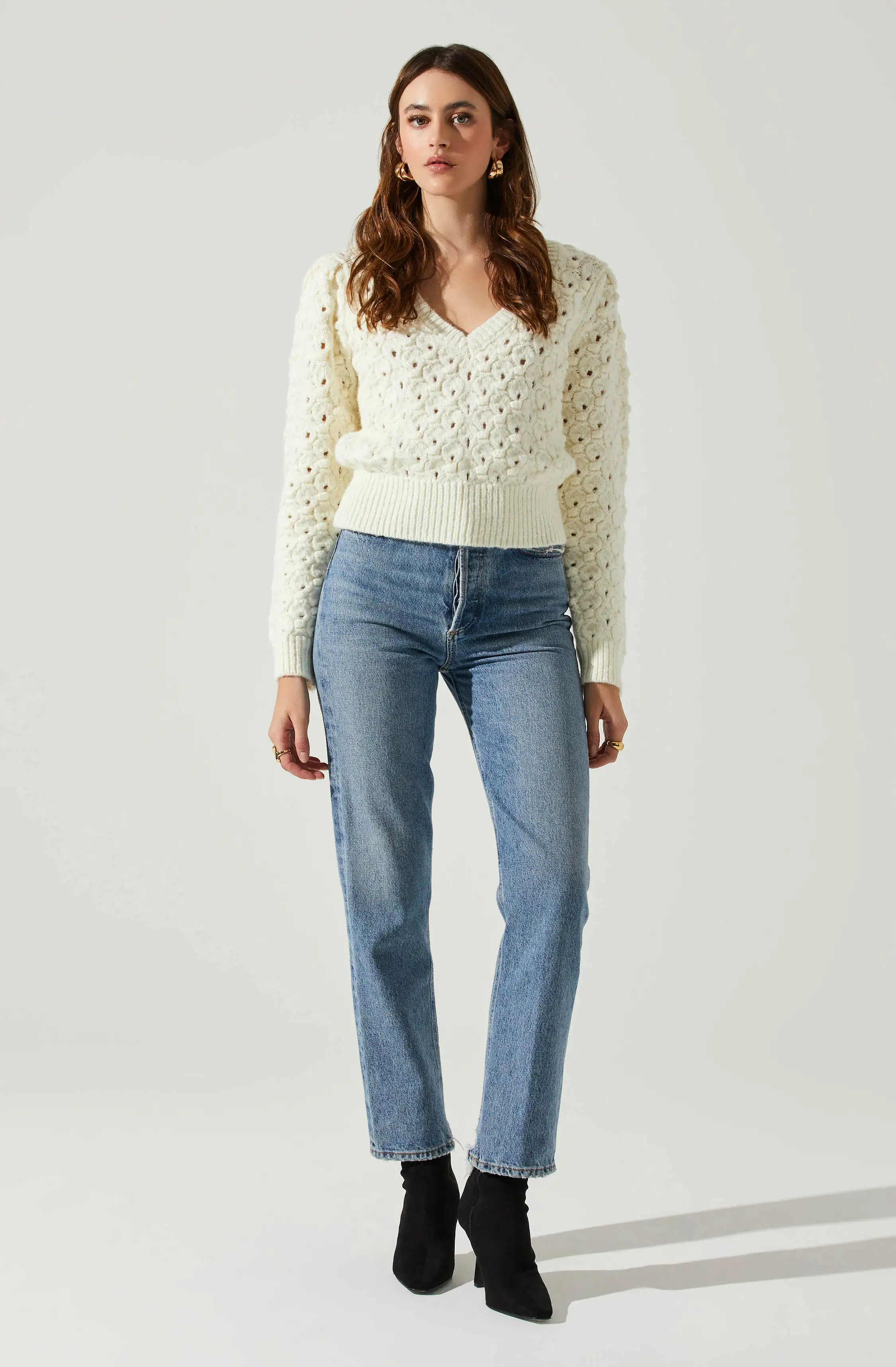 Bianca V Neck Pointelle Sweater