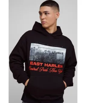 boohoo Mens Boxy East Harlem Box Graphic Hoodie