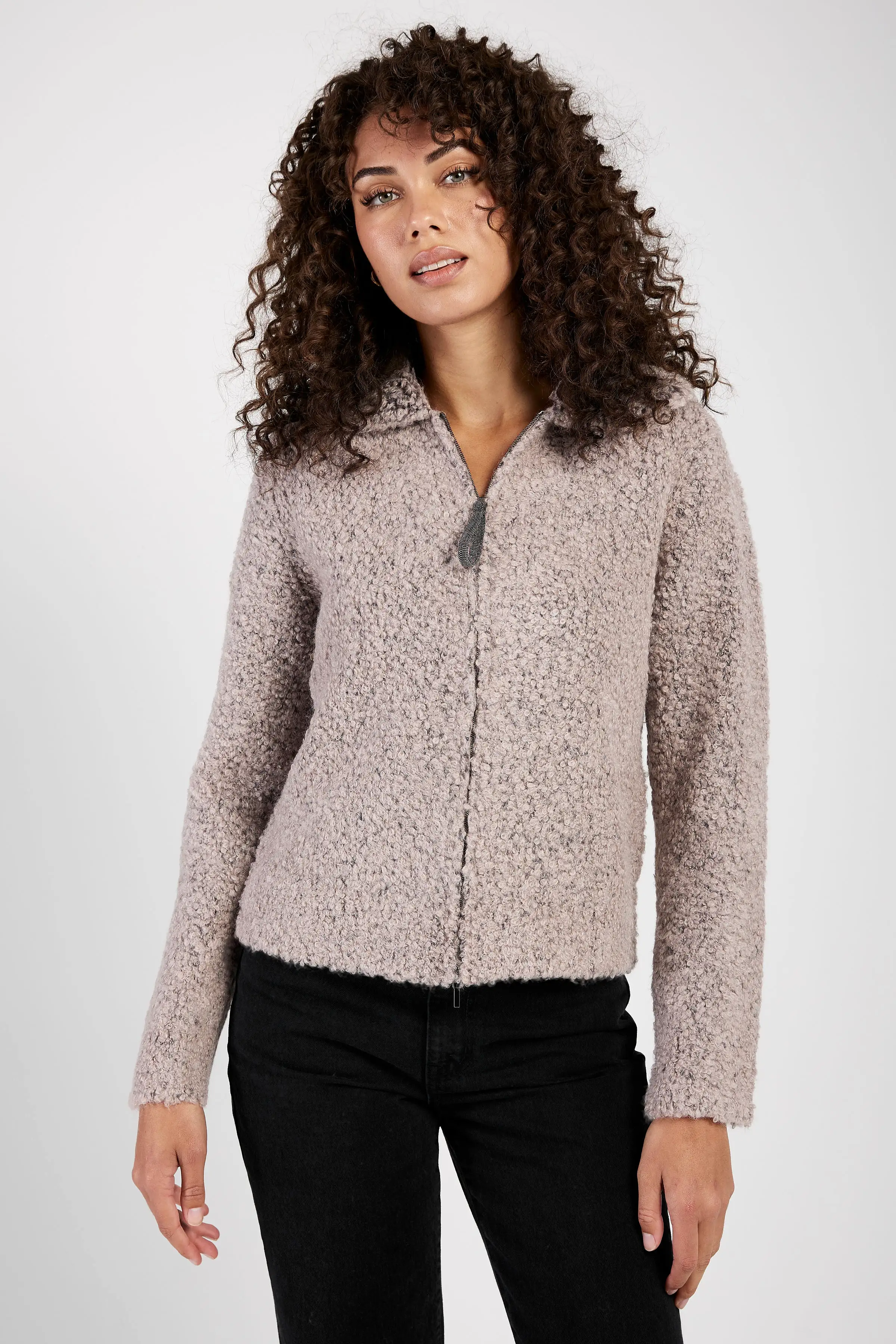 Bouclé Bomber Jacket in Nocciola and Pepe