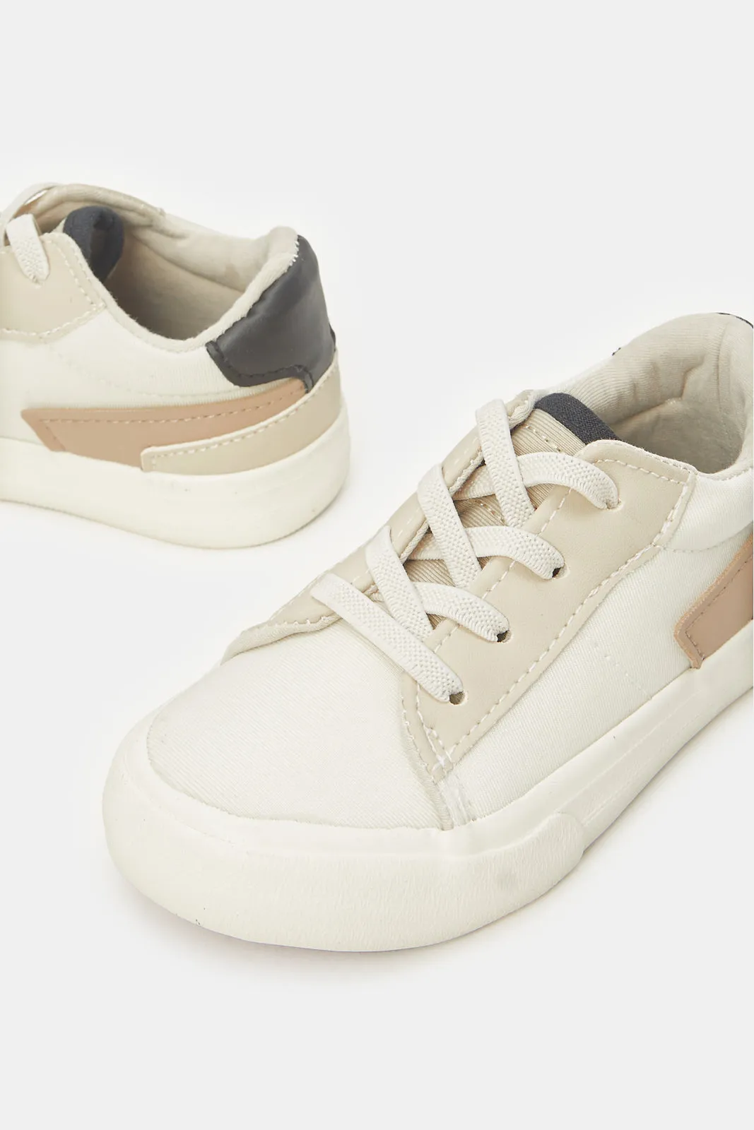 Boys Cream Lace-Up Sneakers