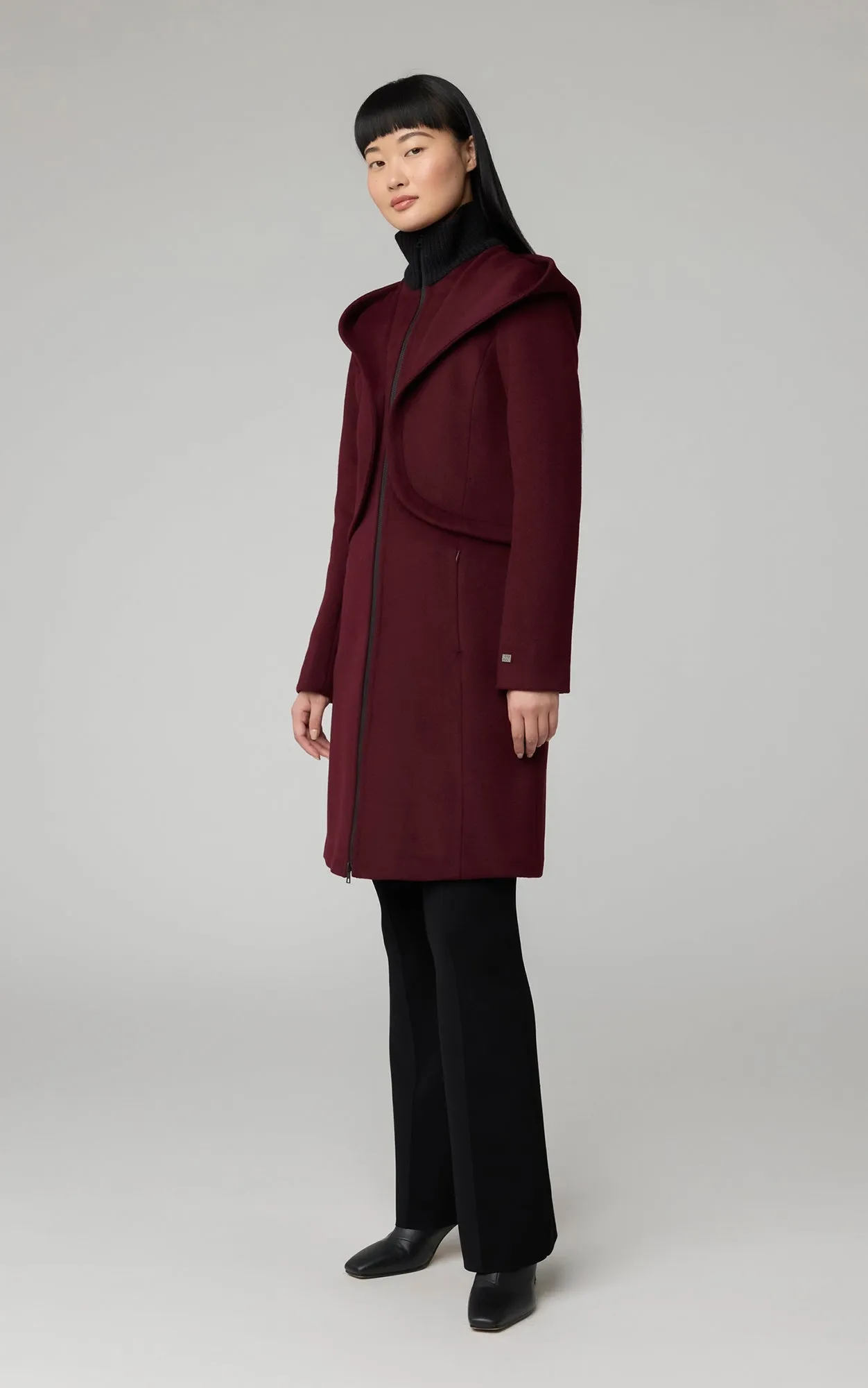 CARA Classic Wool Coat with Knit Collar and Wide Hood