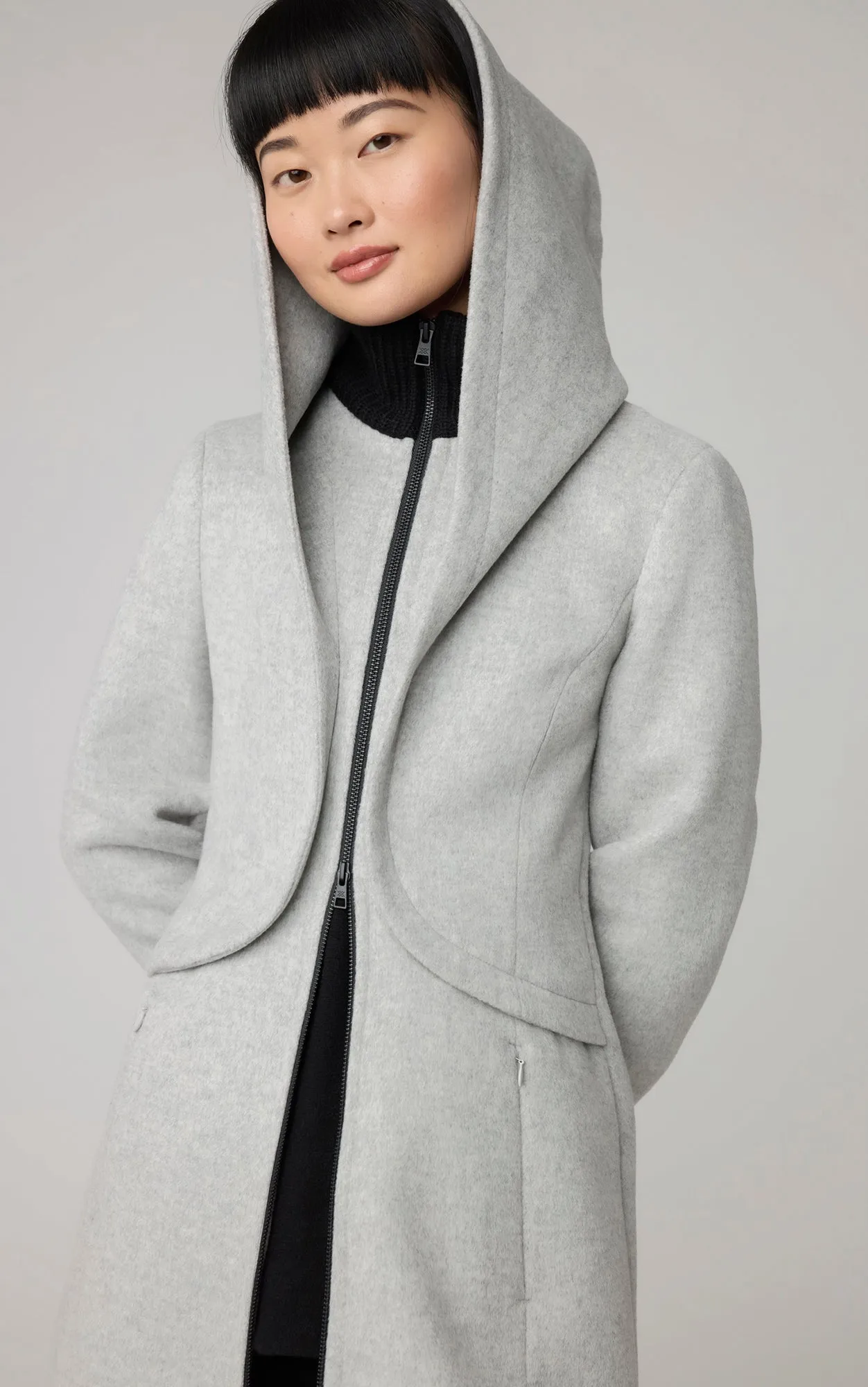 CARA Classic Wool Coat with Knit Collar and Wide Hood