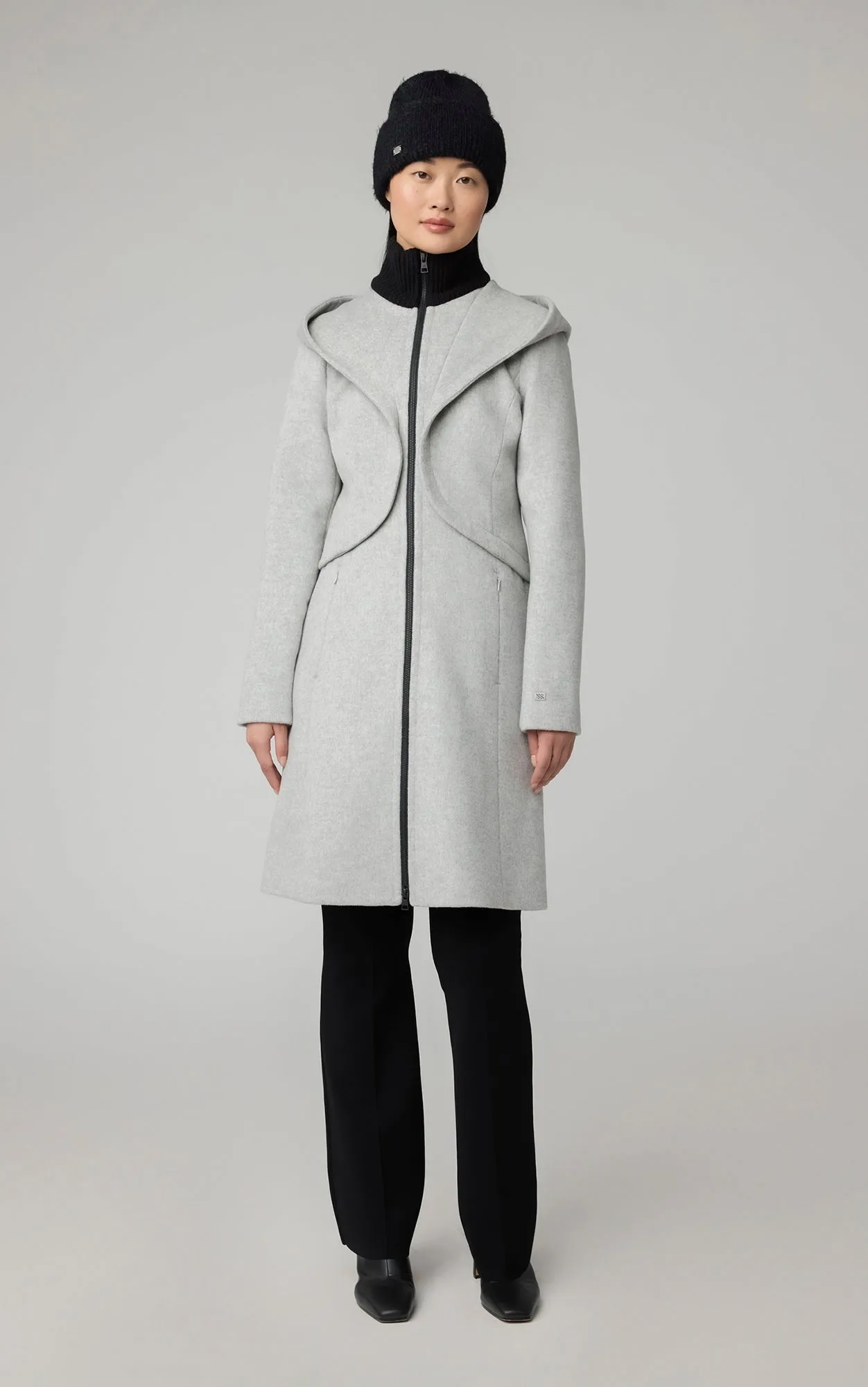 CARA Classic Wool Coat with Knit Collar and Wide Hood