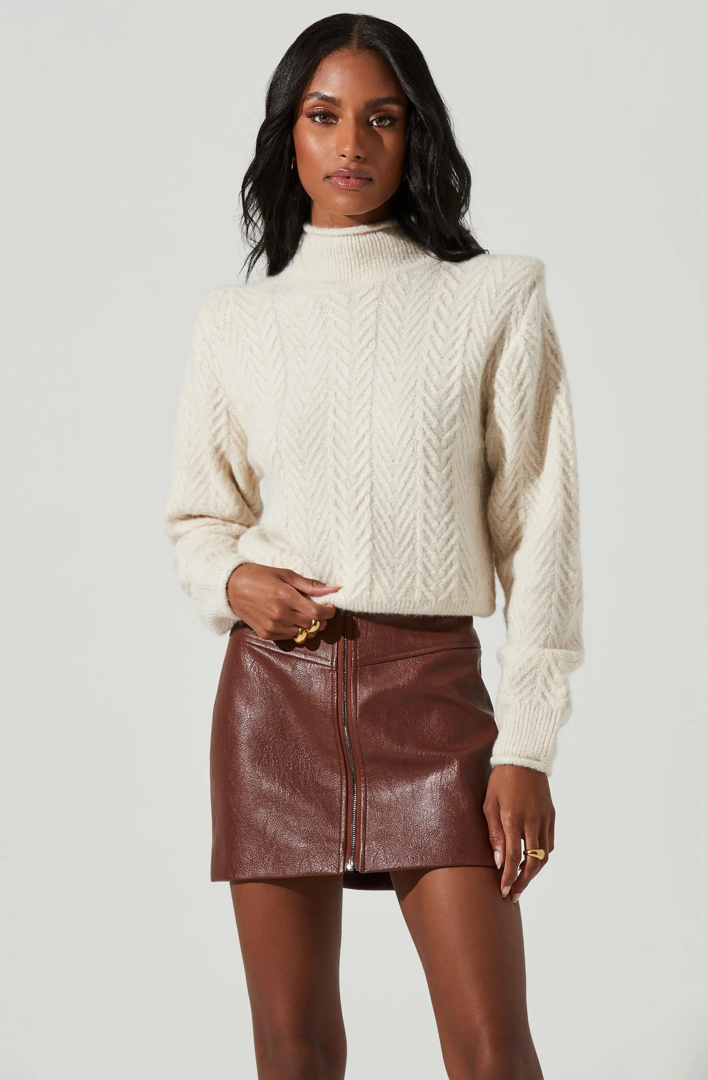 Carlota Cable Knit Mock Neck Sweater