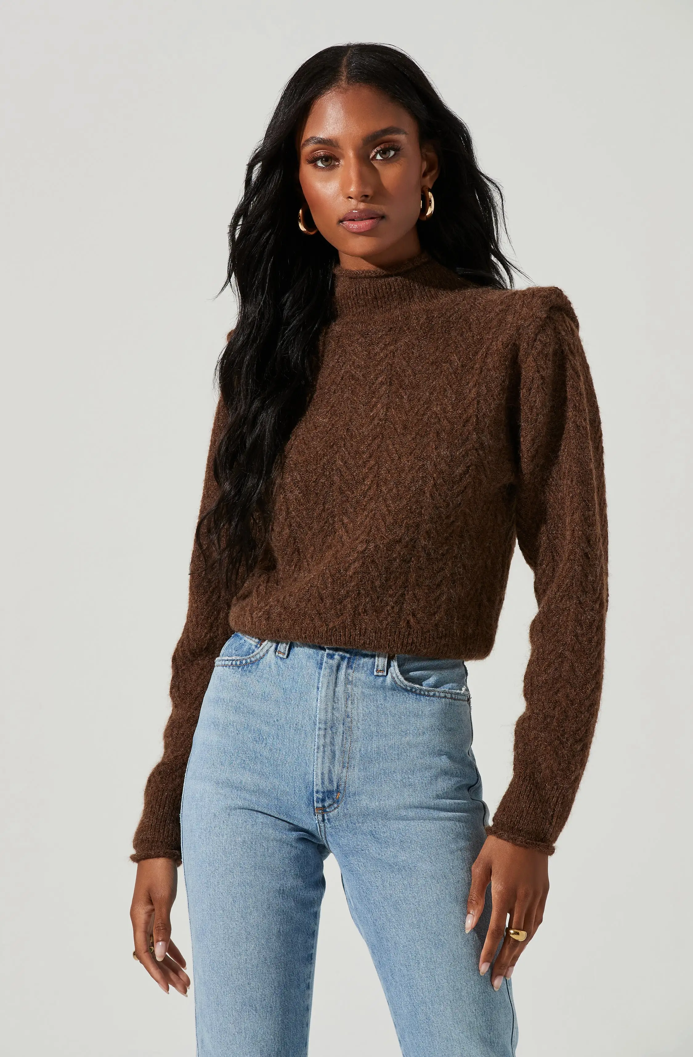 Carlota Cable Knit Mock Neck Sweater