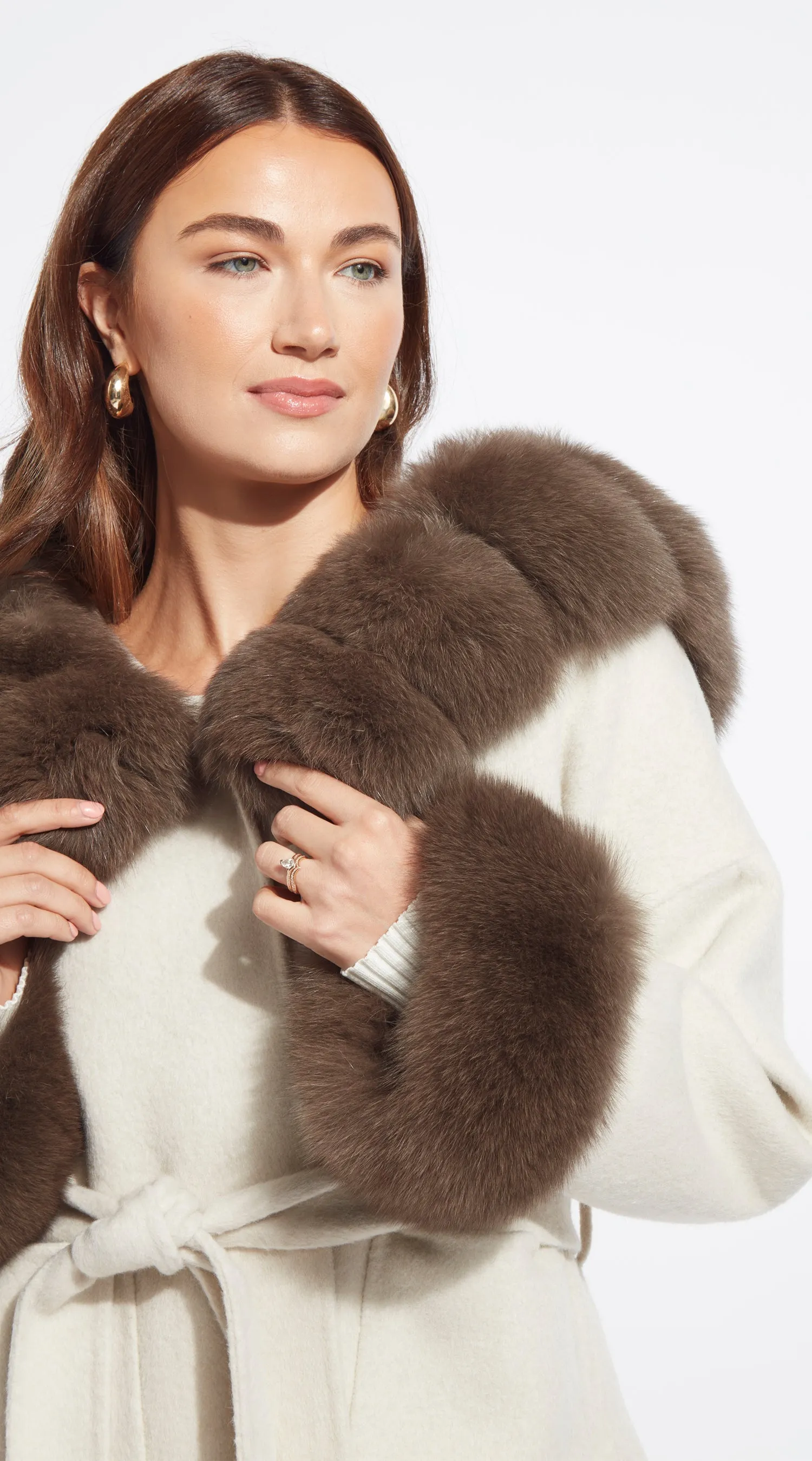 Cashmere &  Fox Fur Belted Coat