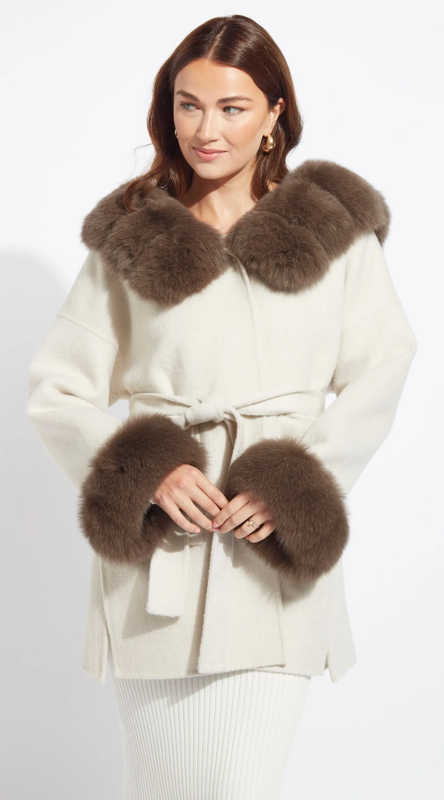 Cashmere &  Fox Fur Belted Coat