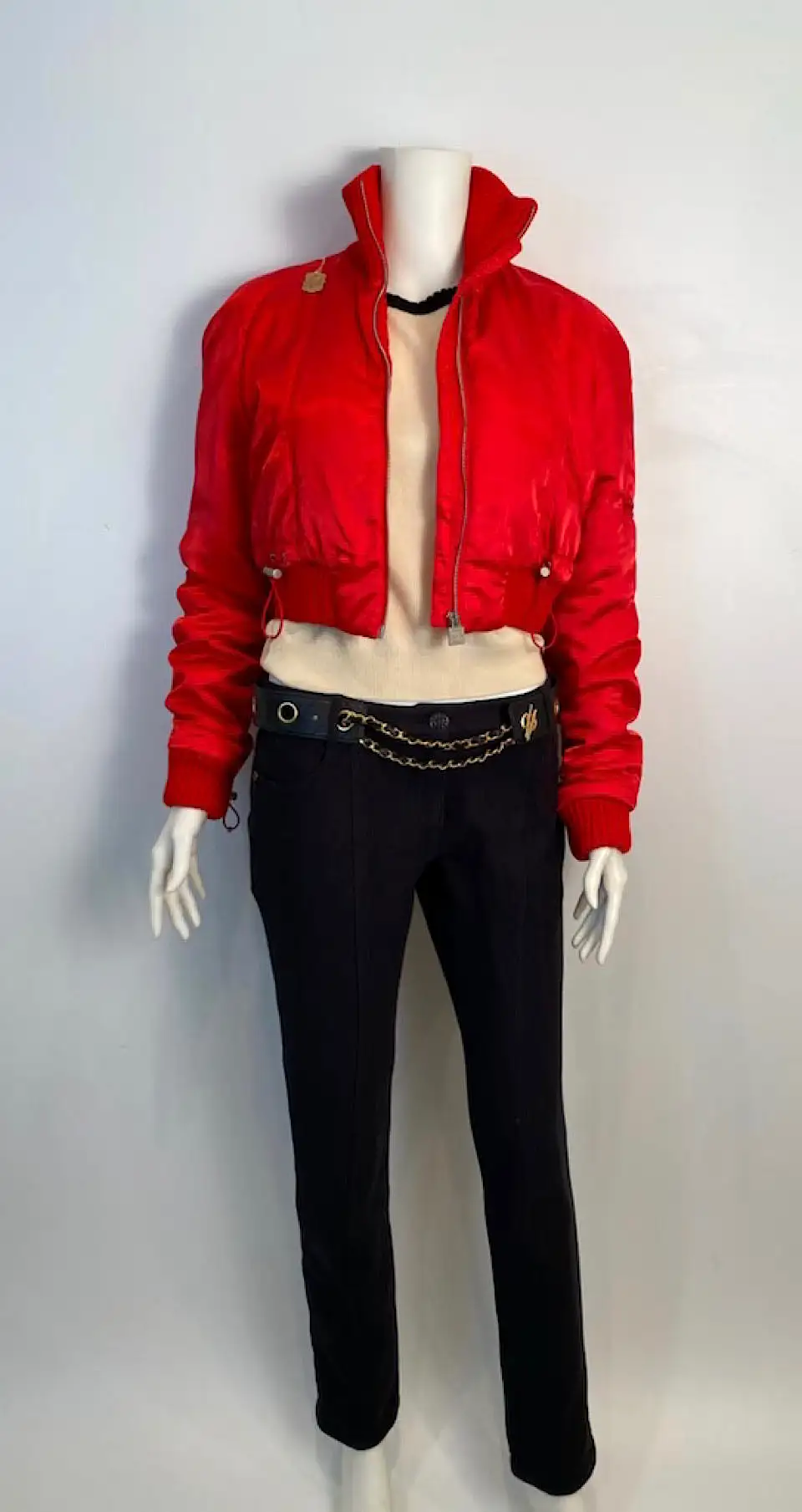 Chanel Identification 03A 2003 Fall Bomber Jacket Red Reversible CC Logo Sport Coat FR 38