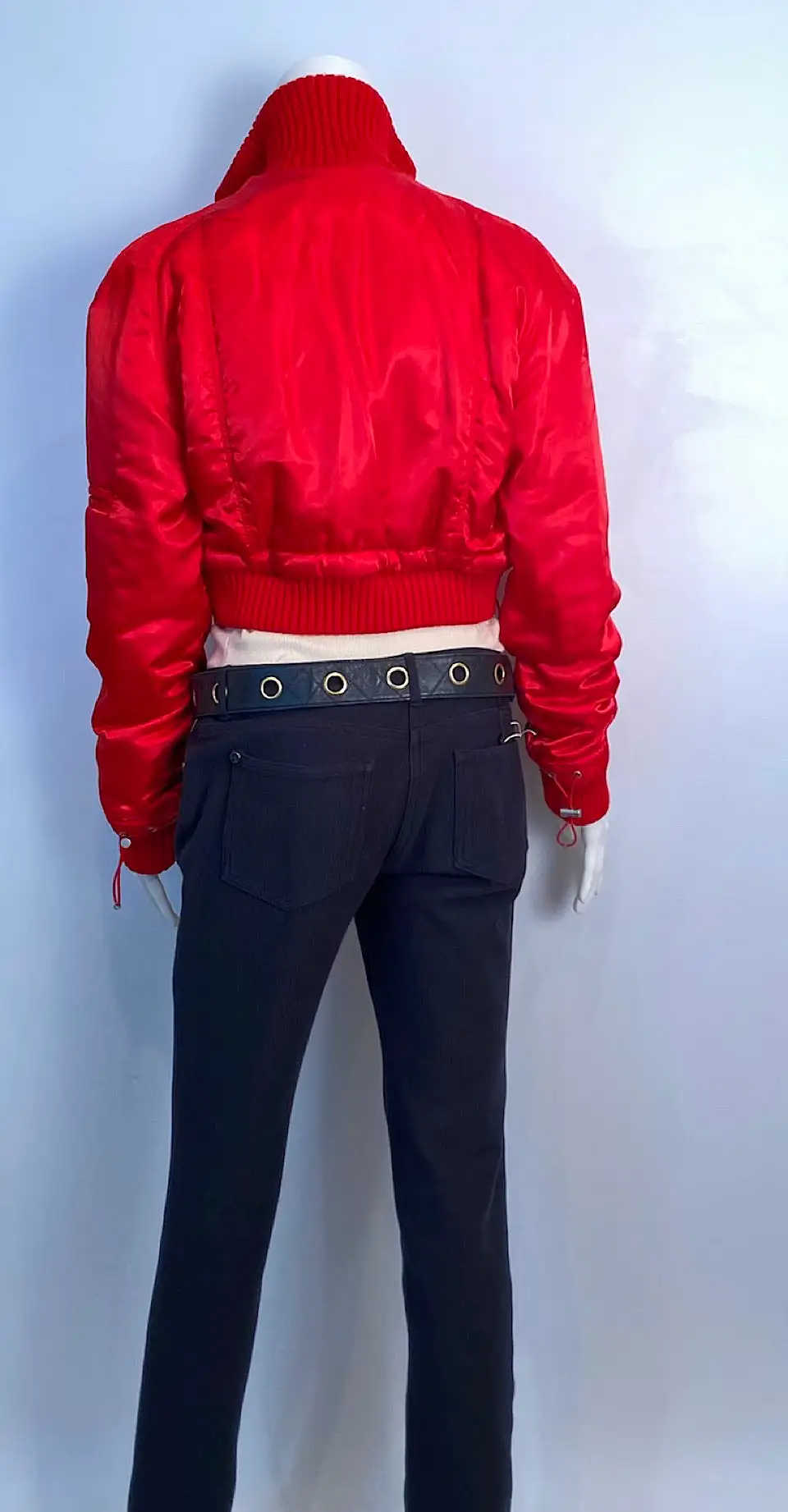 Chanel Identification 03A 2003 Fall Bomber Jacket Red Reversible CC Logo Sport Coat FR 38