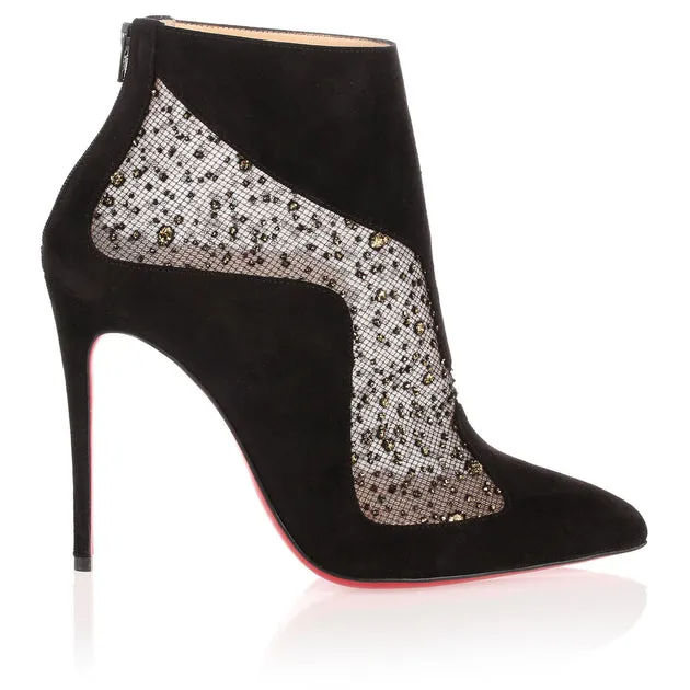 Christian Louboutin Papilloboot 100 black suede mesh boot