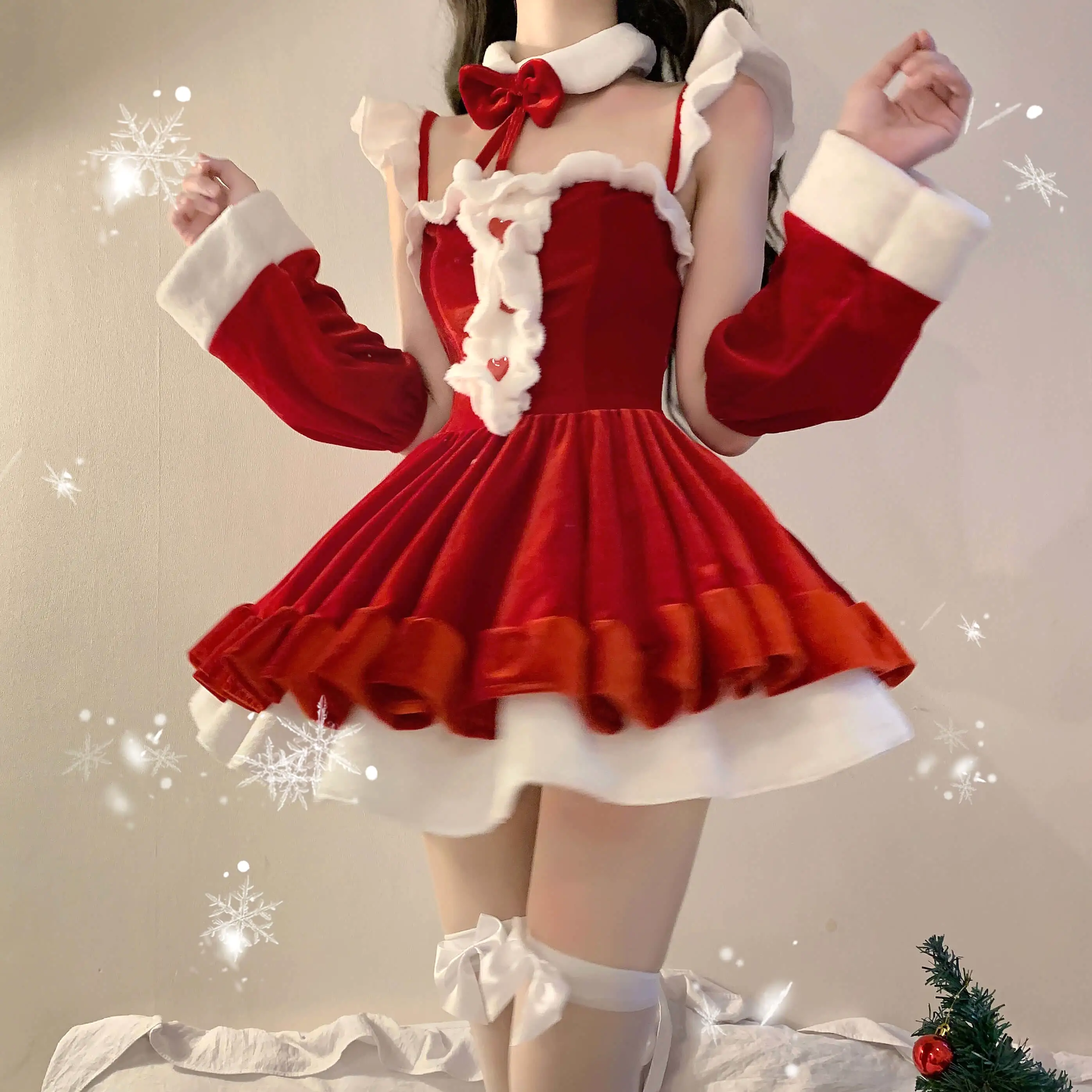 Christmas suit ear bow suspender dress by90011