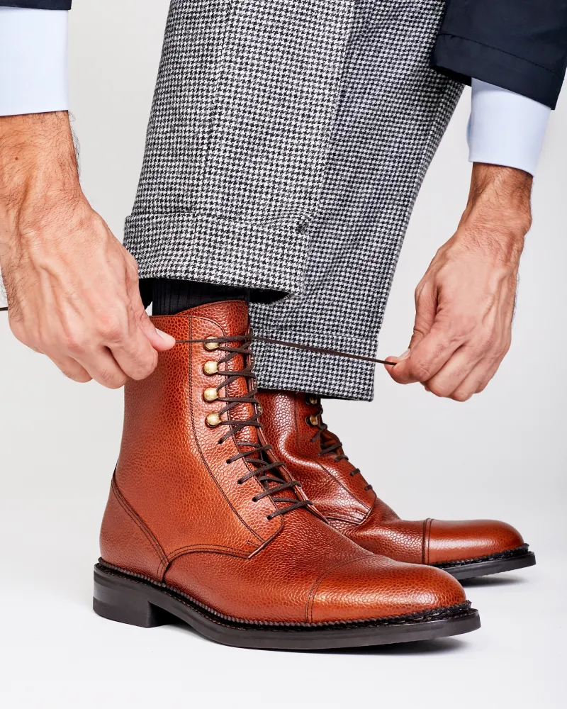 Cognac Grain Cap Toe Boot