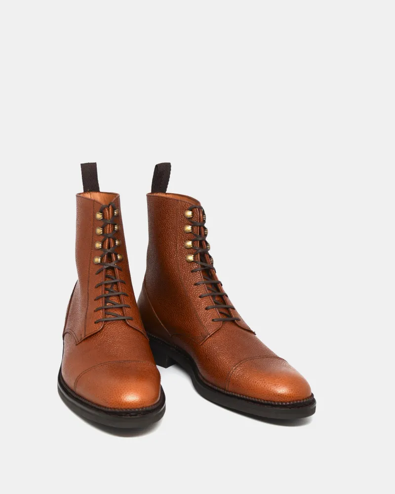 Cognac Grain Cap Toe Boot