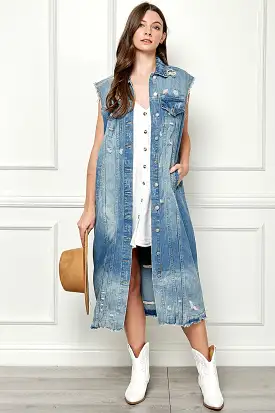 Distressed Longline Denim Jacket