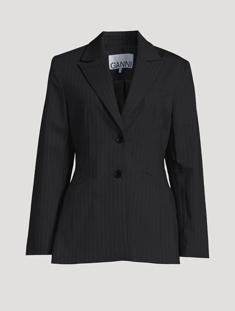 GANNI Single-Breasted Blazer Pinstripe Print