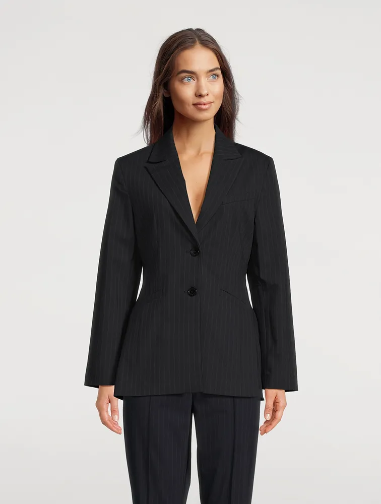 GANNI Single-Breasted Blazer Pinstripe Print