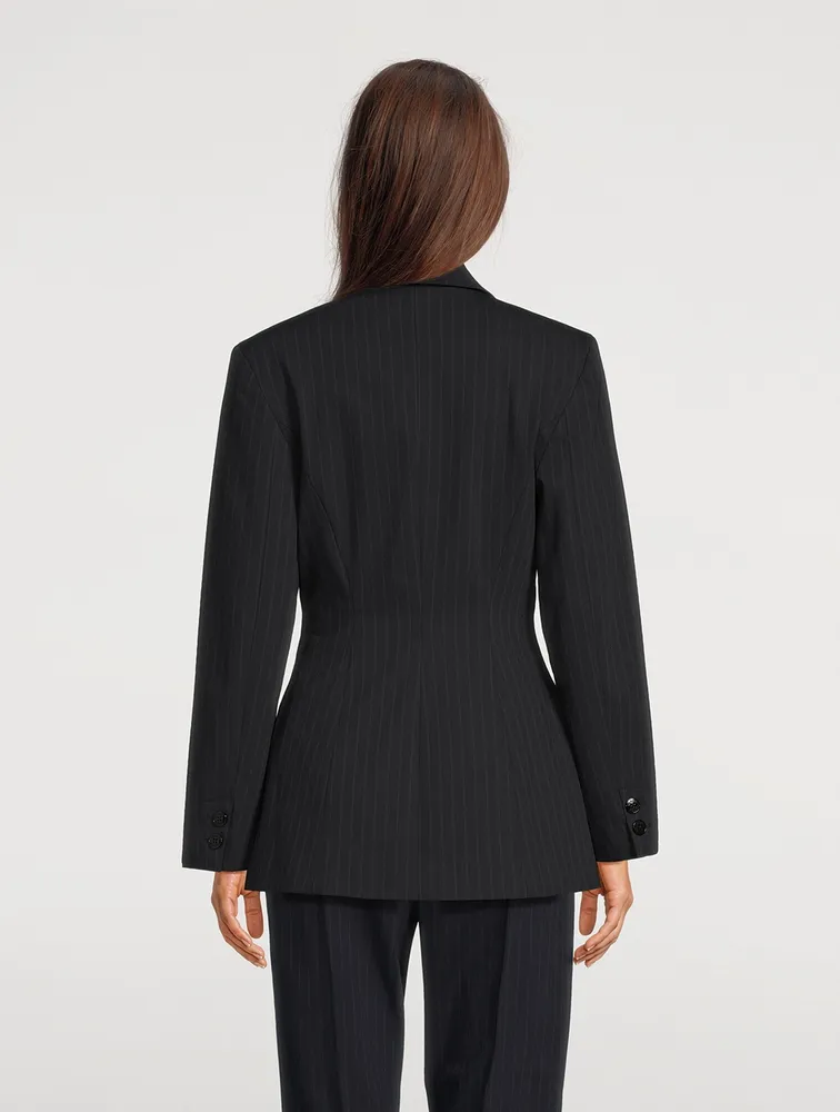 GANNI Single-Breasted Blazer Pinstripe Print