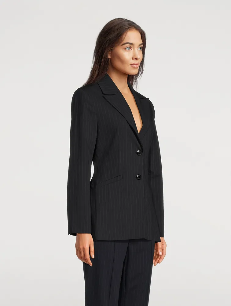 GANNI Single-Breasted Blazer Pinstripe Print