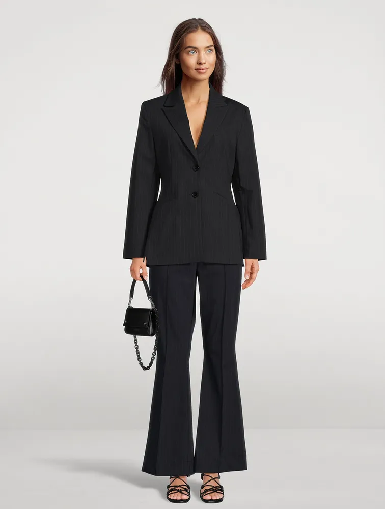 GANNI Single-Breasted Blazer Pinstripe Print