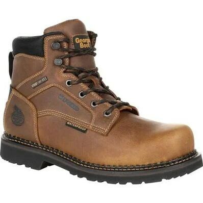 Georgia Men's Giant Revamp Steel Toe Internal Met-Guard Waterproof Work Boot in Brown