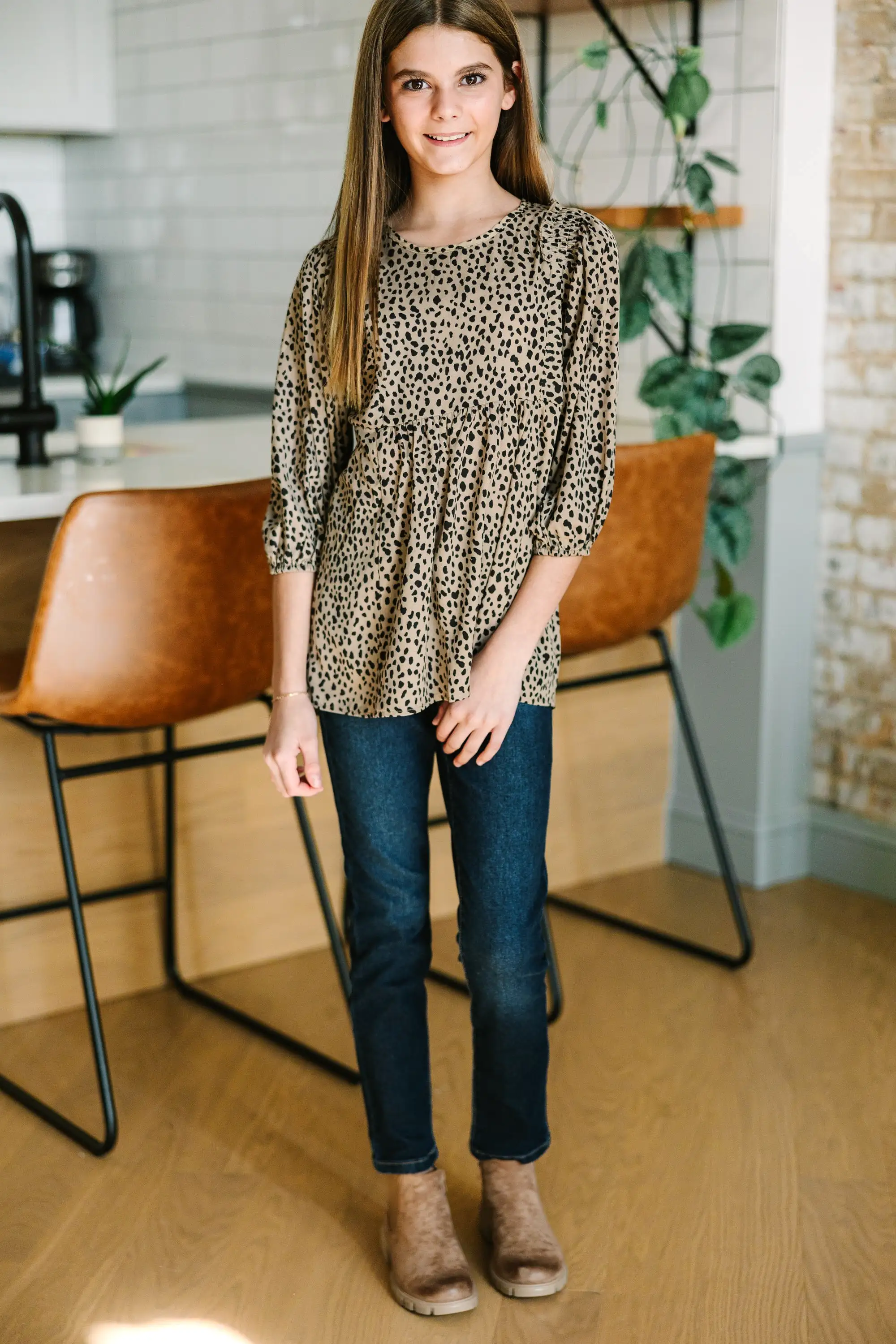 Girls: Feeling Wild Latte Brown Spotted Tunic