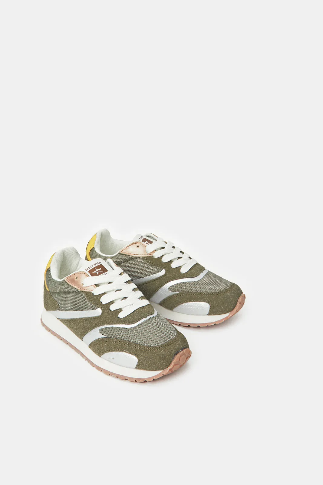 Girls Olive Textured Sneakers