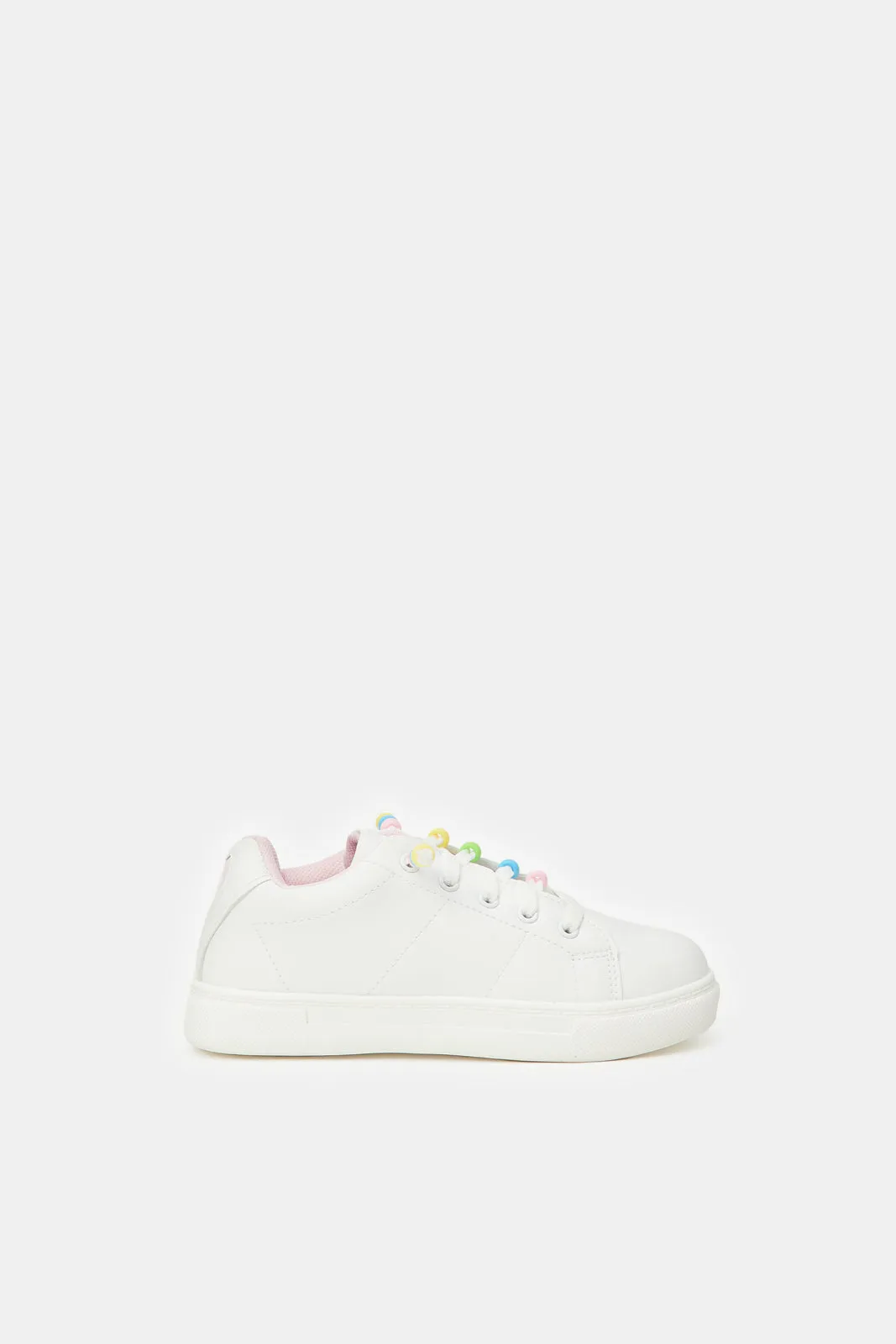 Girls White Beads Sneakers