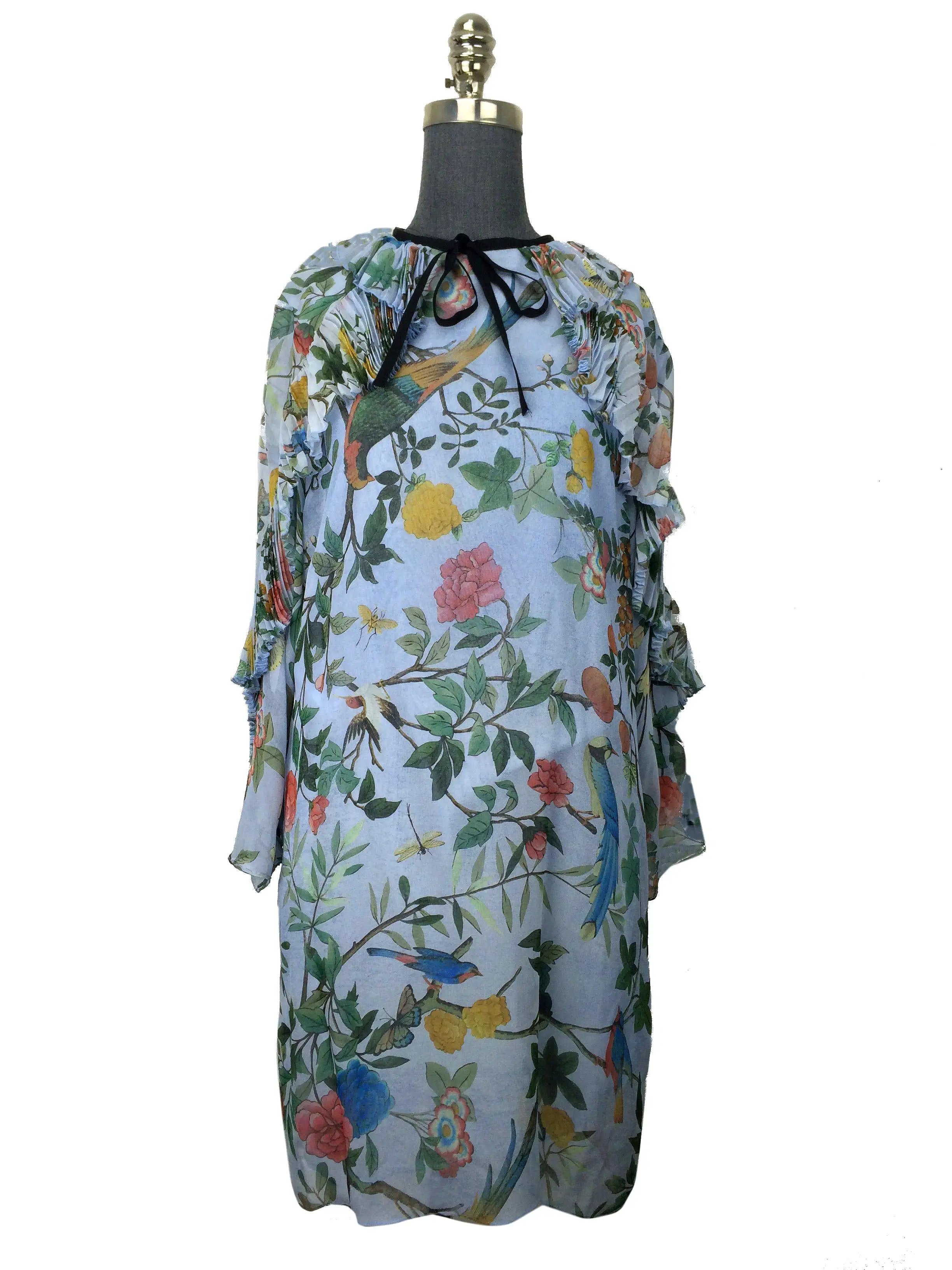 Gucci Tian Print Silk Plissé Dress Size M