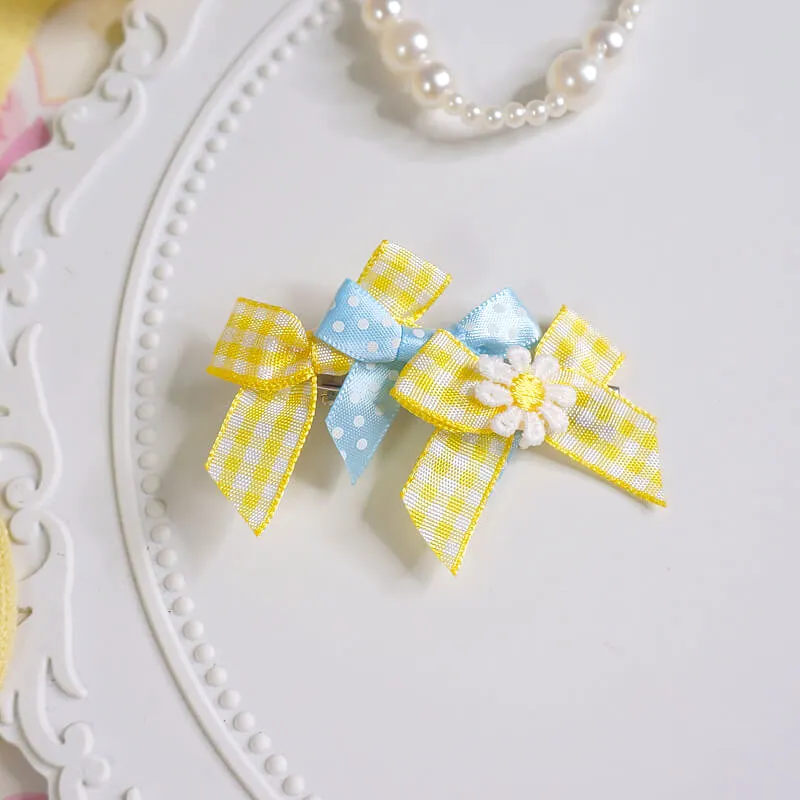 handmade Lemon yellow Plaid Bow hairpin BY0077