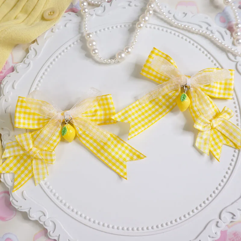 handmade Lemon yellow Plaid Bow hairpin BY0077