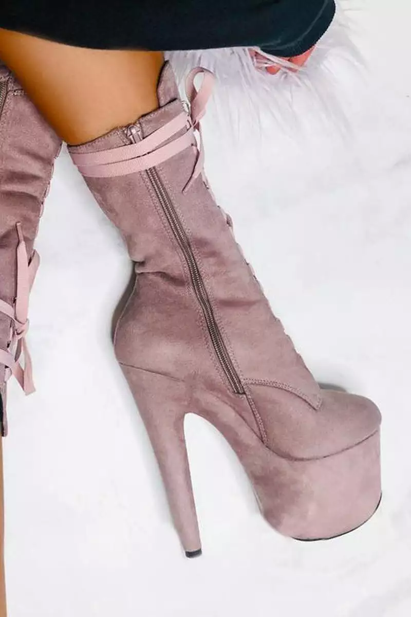 Hella Heels High BabyDoll 7inch Boots - Lilac Mink