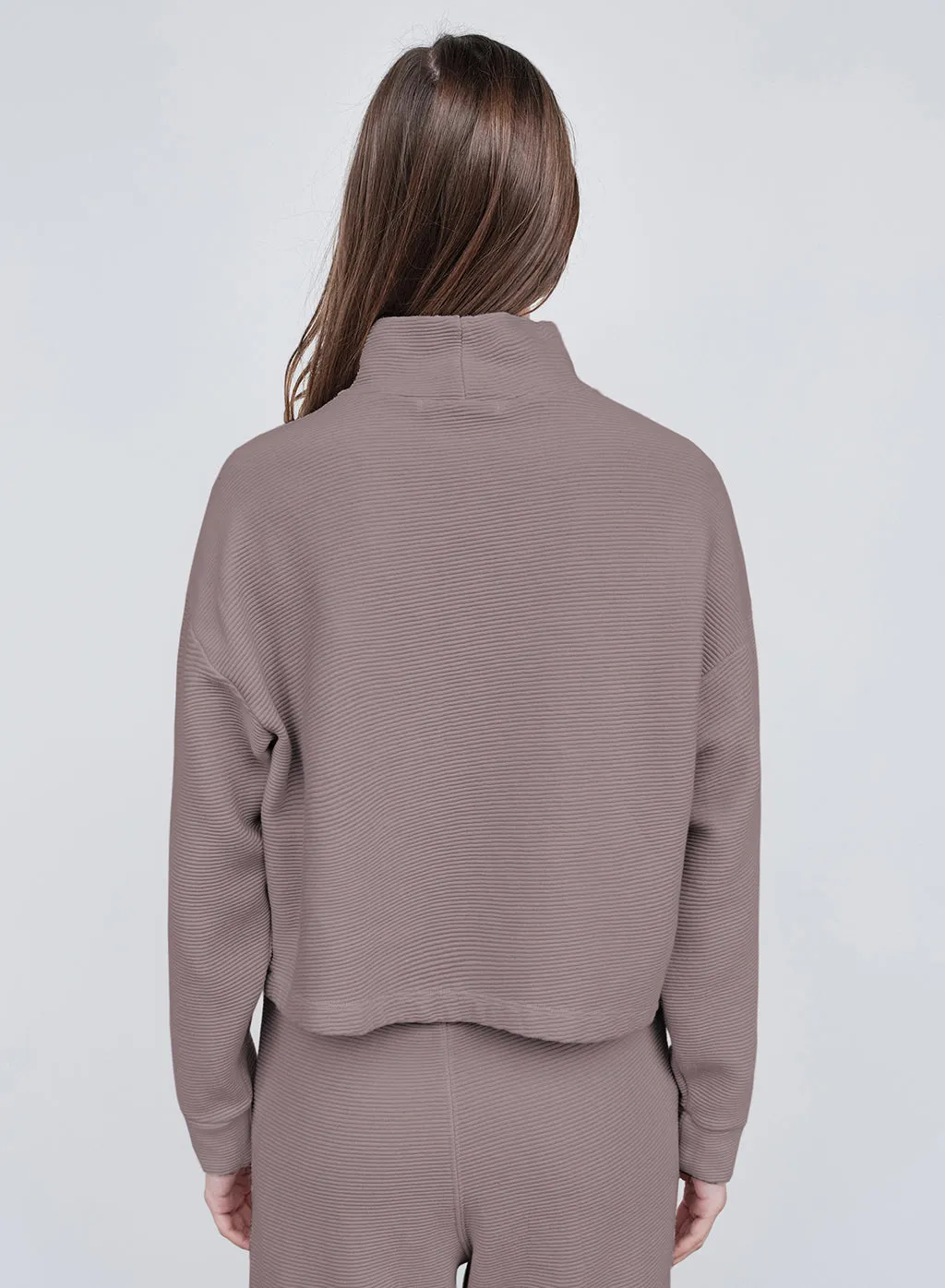 Horizontal Rib Mock Neck Pullover in Walnut