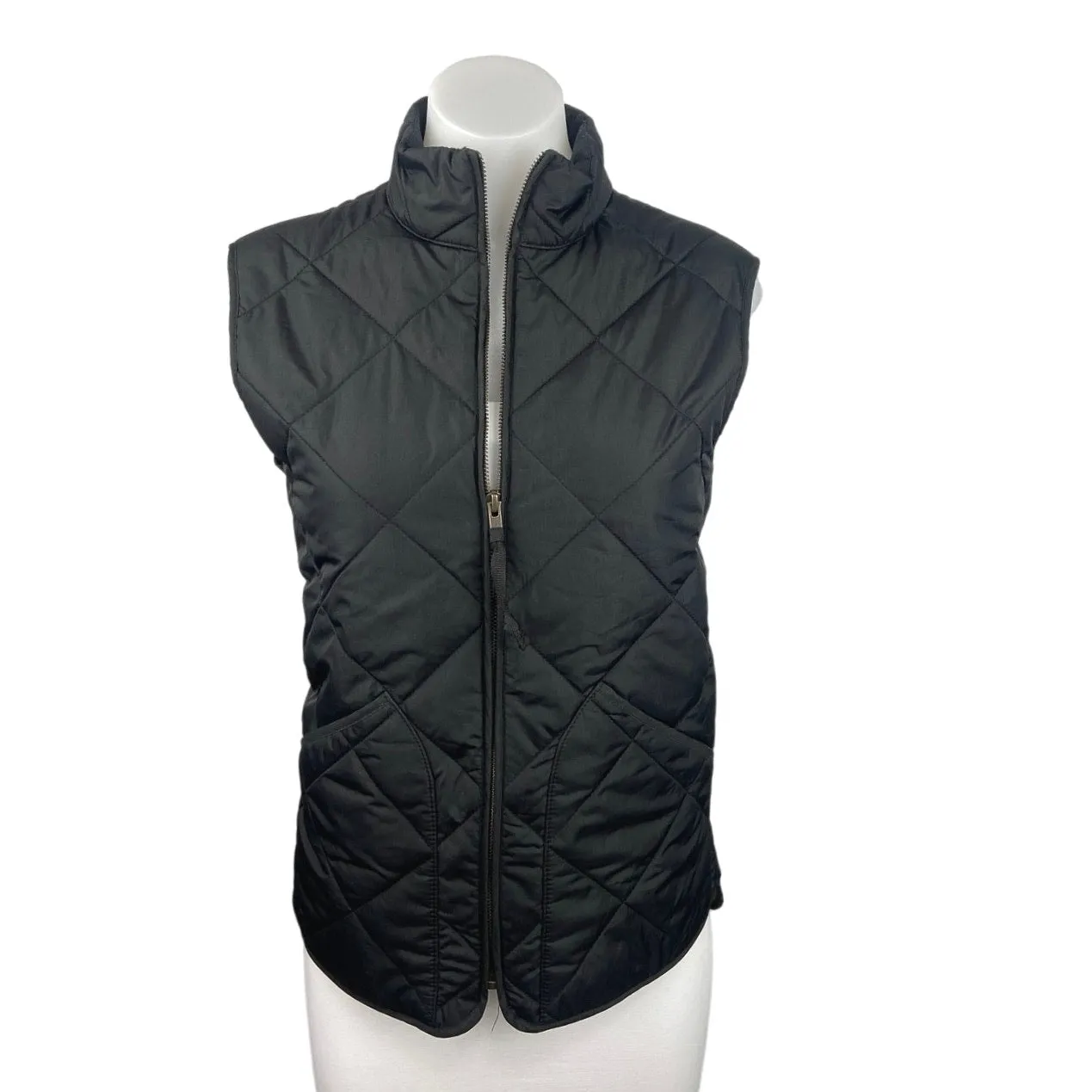 J Crew Womens Black Zip Up Quilted High Neck Pockets Puffer Vest Coat Jacket XS