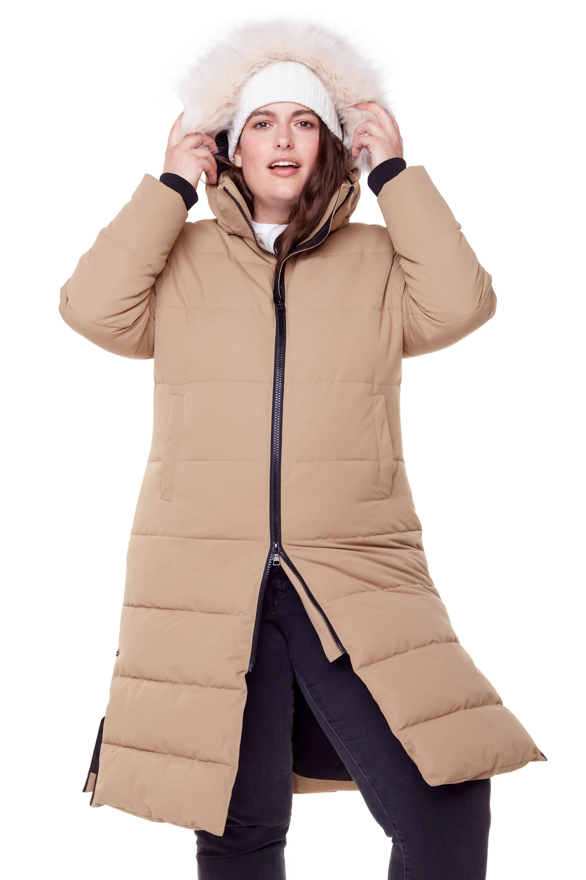 KLUANE PLUS | WOMEN'S VEGAN DOWN (RECYCLED) ULTRA LONG LENGTH PARKA, CAMEL (PLUS SIZE)