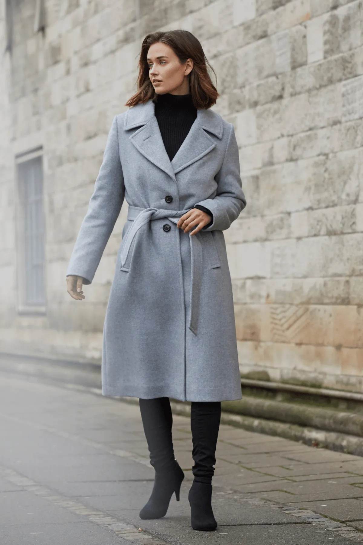 KYLIE Belted Wool Coat with Notched Lapel 1615