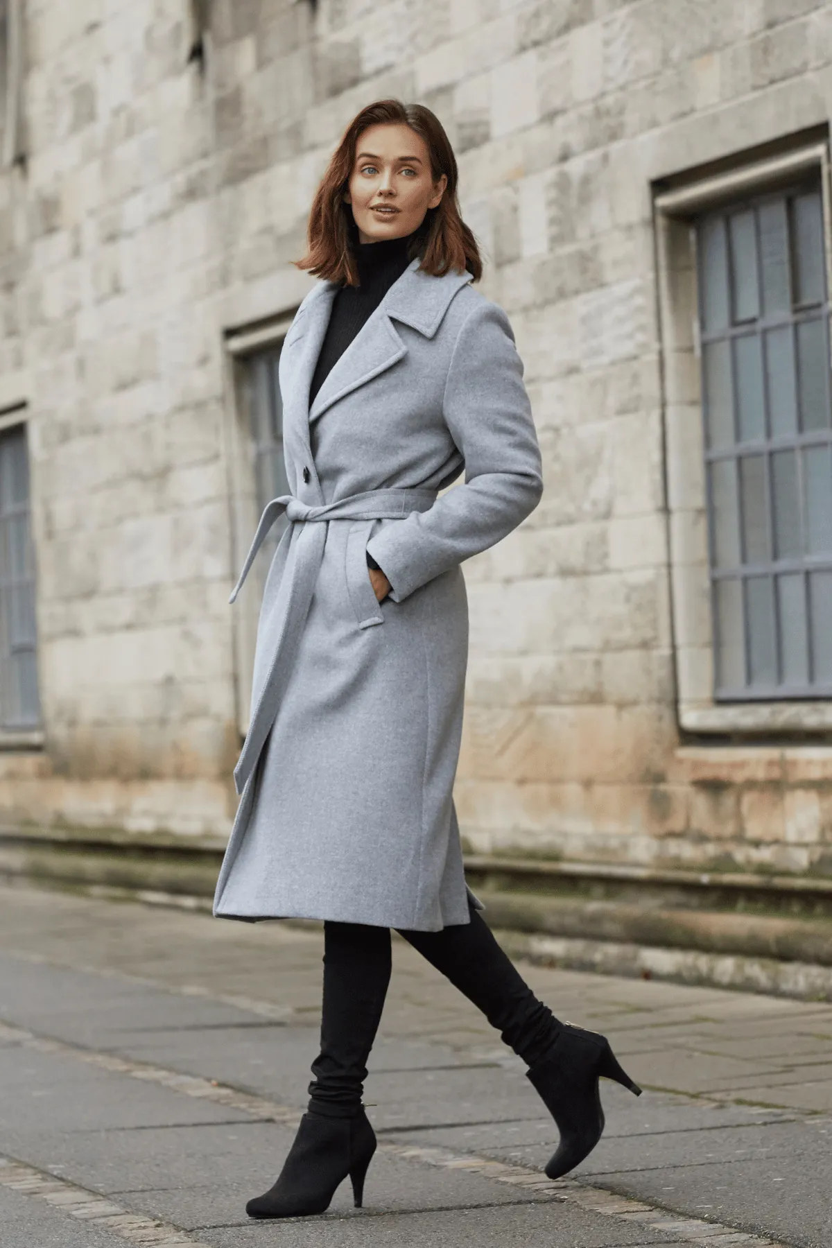 KYLIE Belted Wool Coat with Notched Lapel 1615