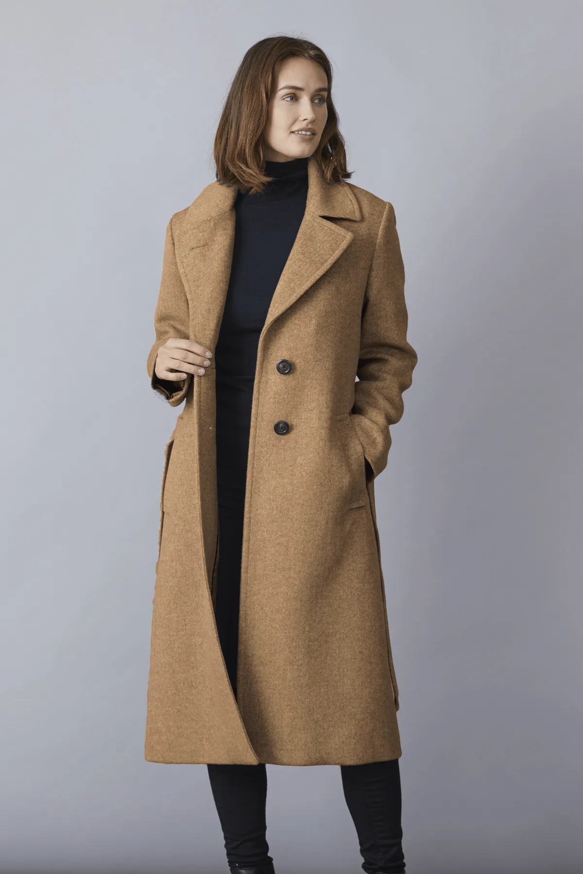 KYLIE Belted Wool Coat with Notched Lapel 1615