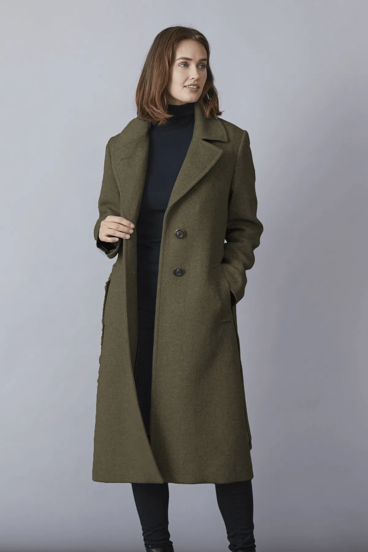 KYLIE Belted Wool Coat with Notched Lapel 1615