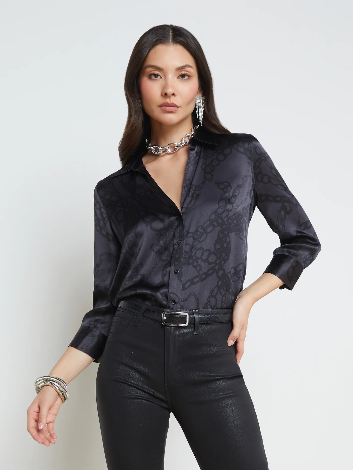 L’agence - Dani Blouse - Black Allover Chain