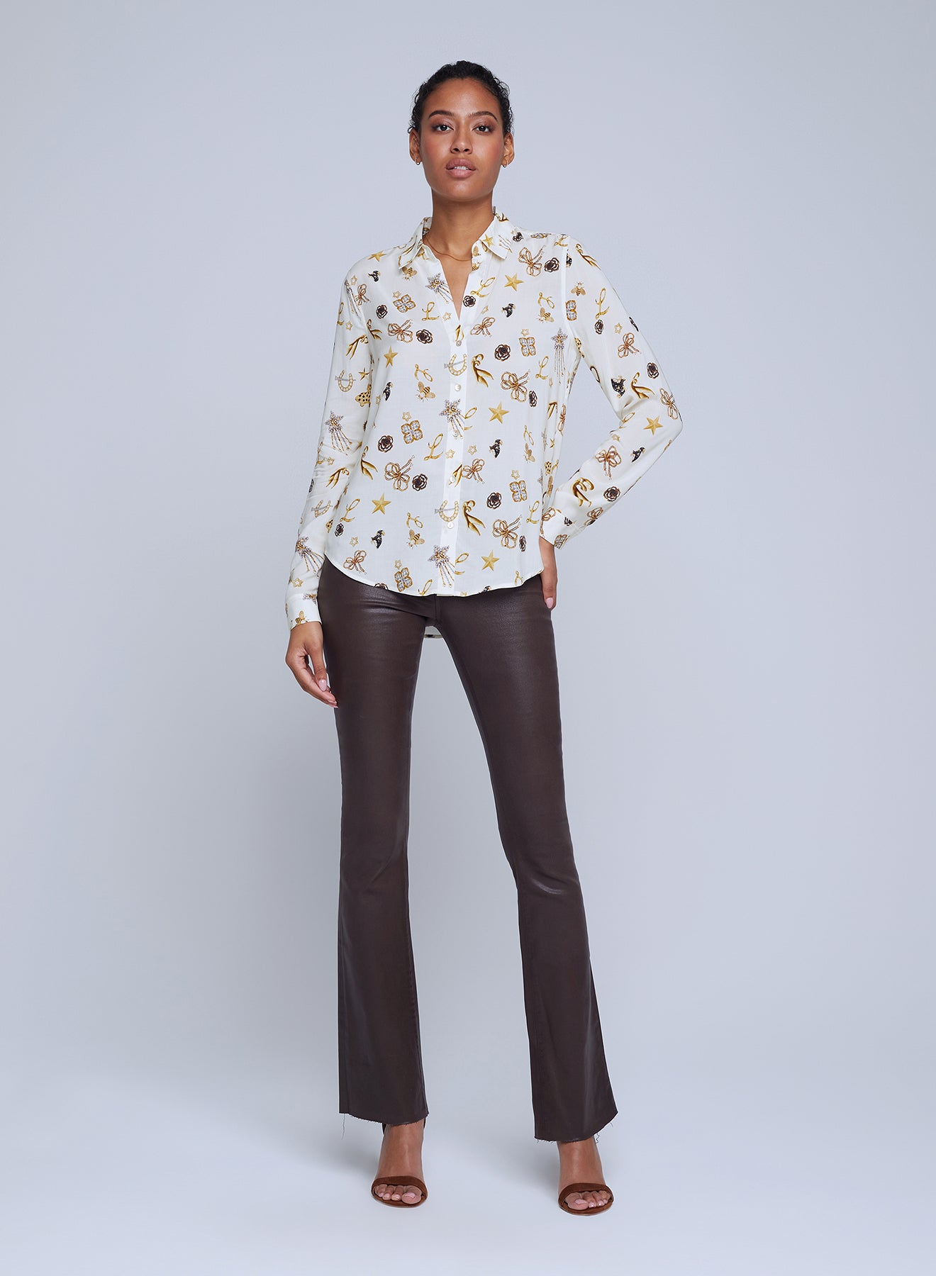 L’agence - Holly Blouse - Ecru Multi Brooch Print