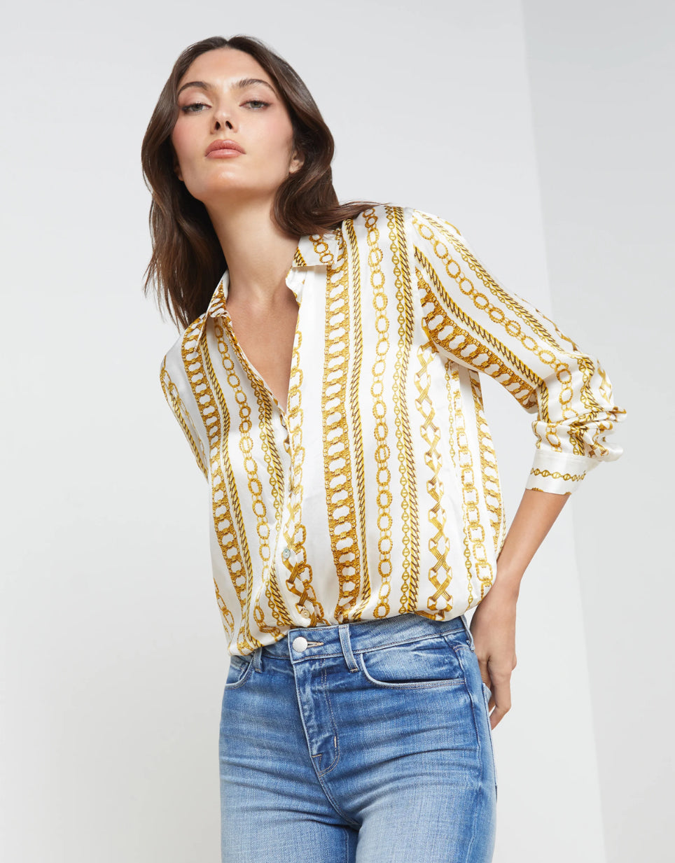 L’agence - Tyler Blouse - White Multi Stripe Chain