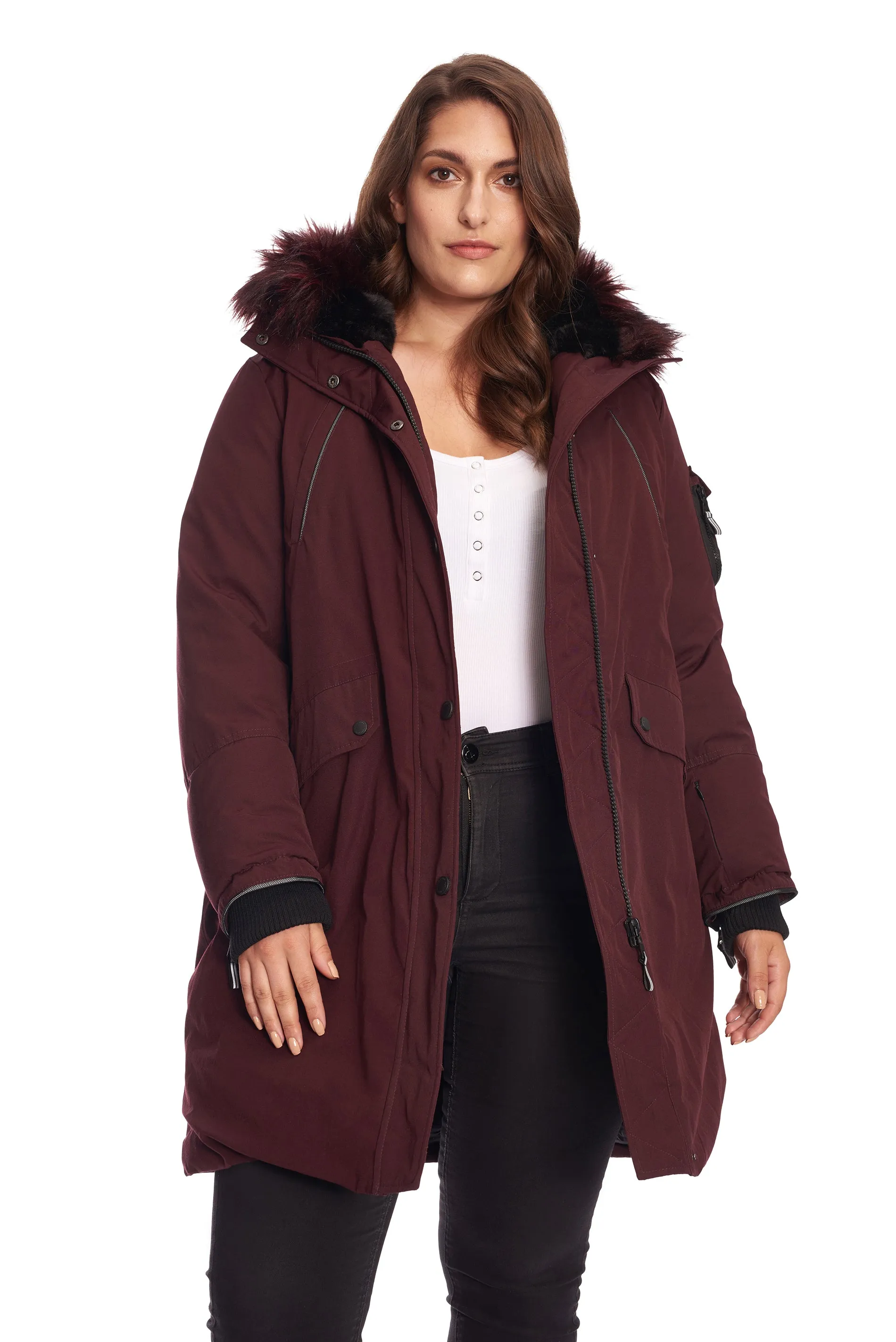 LAURENTIAN PLUS | WOMEN'S VEGAN DOWN (RECYCLED) LONG PARKA, GRAPE (PLUS SIZE)