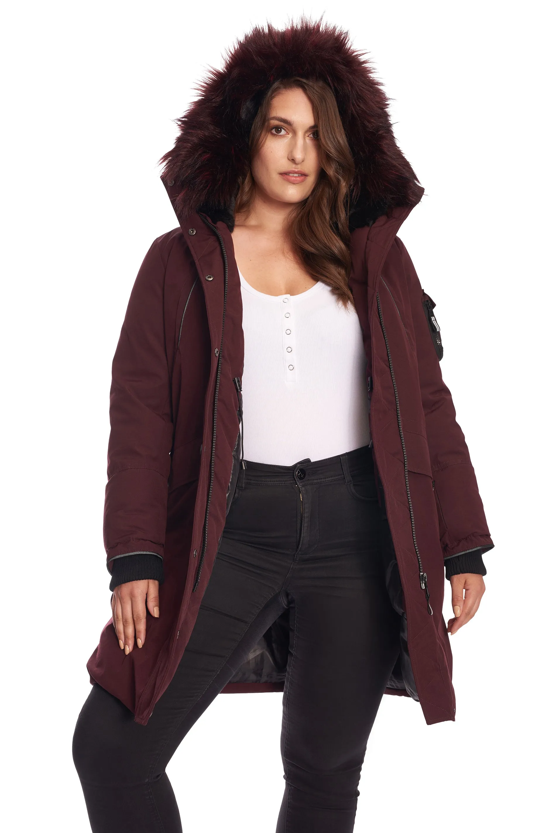 LAURENTIAN PLUS | WOMEN'S VEGAN DOWN (RECYCLED) LONG PARKA, GRAPE (PLUS SIZE)